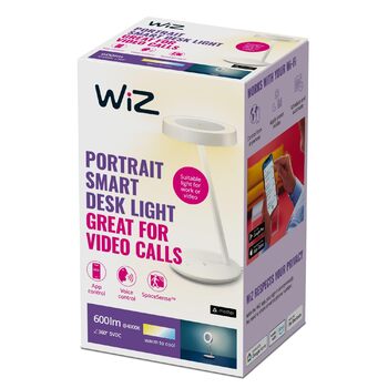 Розумна настільна лампа WiZ Portrait Tunable White регулювання відтінків білого та яскравості, ідеальна для відеодзвінків та Homeoffice, керування через додаток/голос по Wi-Fi, біла