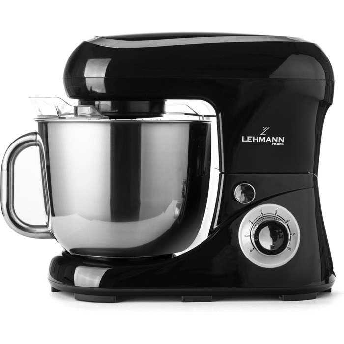 Планетарний кухонний комбайн Lehmann з чашею з нержавіючої сталі 5 л Багатофункціональний міксер 2200 Вт 6-швидкісна тістомісна машина Включаючи кришку для бризок, гачок для тіста та віночок