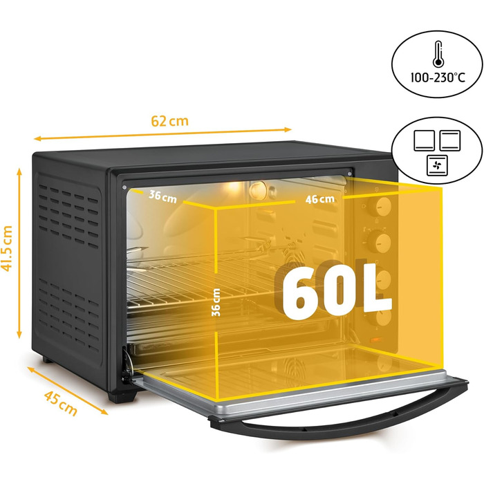 Міні-піч TZS First Austria, 2000 Вт, 60 л, з внутрішнім освітленням, функцією конвекції, гриль для 2 курей, міні-піч для піци, знімний піддон для крихт 60 л Аналогічні