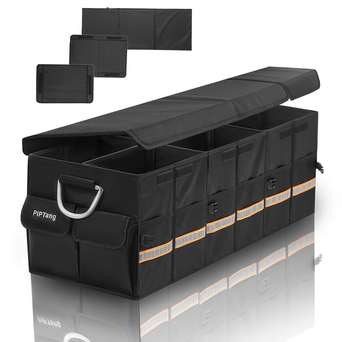 Органайзер для багажника XXL, складаний 90 см, велика автомобільна сумка для зберігання речей з посиленими алюмінієвими ручками, нековзним дном та численними кишенями ідеально підходить для автомобілів, позашляховиків та пікапів