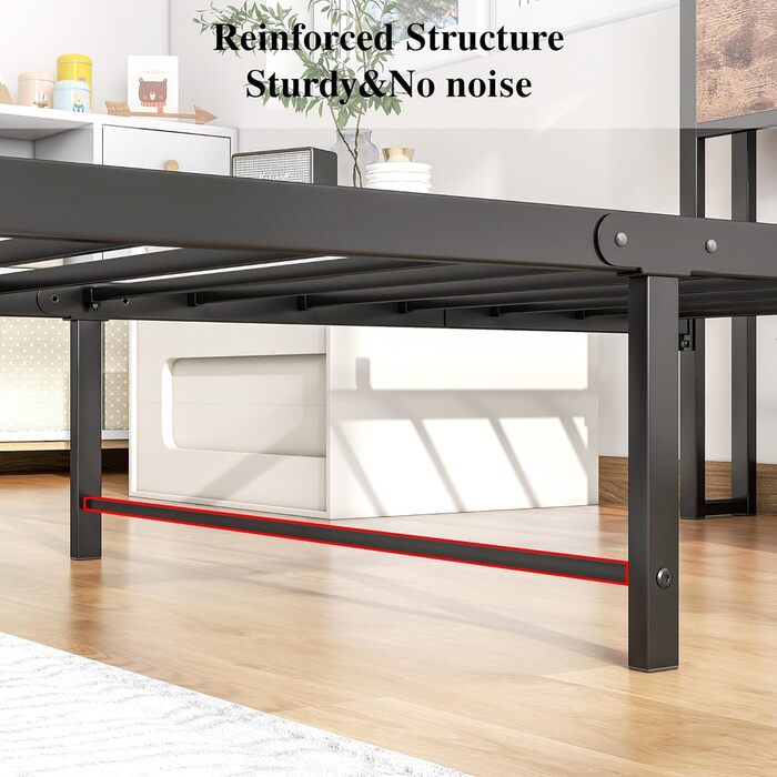 Ліжковий каркас HOJINLINERO Дерев'яне металеве ліжко 90x200 Металевий каркас ліжка з решітчастою рамою, металеве ліжко Vintage Bro