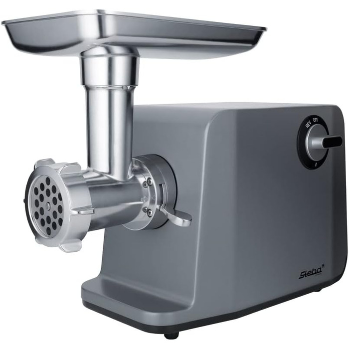 Електрична м'ясорубка Steba MG 3000Pro, 1200 Вт, 3 перфораційні решітки (3, 5, 8 мм), великий вихідний отвір 6,6 см, ніж із високоякісної нержавіючої сталі, колір нержавіюча сталь/сірий