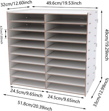 Лоток для документів A4, лоток для листів 18 відділень для зберігання 9 рівнів регульована висота Дубовий тримач для документів 51,8 x 33 x 49 см для документів, книг, тримач для ручок (білий)