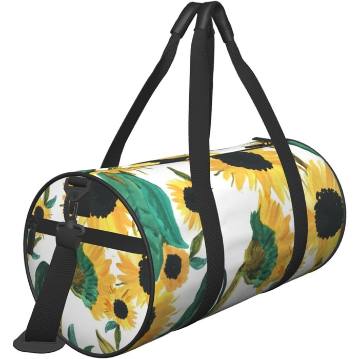Спортивна сумка, дорожня сумка, соняшник, акварельний принт, чорний колір, універсальний розмір
