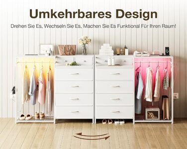 Комод Coleshome з вішалкою для одягу, світлодіодним освітленням та розеткою, двосторонній дизайн з 6 шухлядами, тканинний комод для спальні та вітальні, 110 x 30 x 106 см, білий