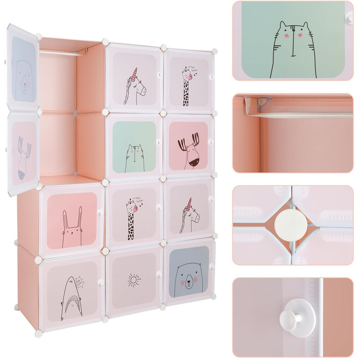 Дитяча шафа Kedia, шафа для спальні, модульна пластикова шафа з дверима, переносна шафа, дитяча шафа (110 * 145 * 37 см рожевого кольору) 110*145*37 см рожевого кольору