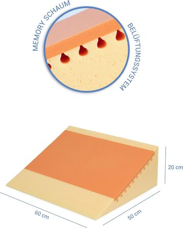 Подушка-клиноподібна подушка Badum Relax (60x50x21 см) з подушкою для голови, подушкою для спини, розслаблюючою подушкою, подушкою для ліжка, дивана, подушкою для читання з піною з ефектом пам&39яті, подушкою для книги, чохлом, що прається, сірим