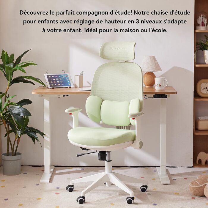 Дитяче письмове крісло MUSSO T30, ергономічне поворотне крісло з 3D-підтримкою поперекового відділу хребта/глибиною сидіння, 2D-підлокітниками/підголівником/поворотом 45, регулюванням висоти, сітчастим чохлом, підходить для школи, дитячої кімнати та викор
