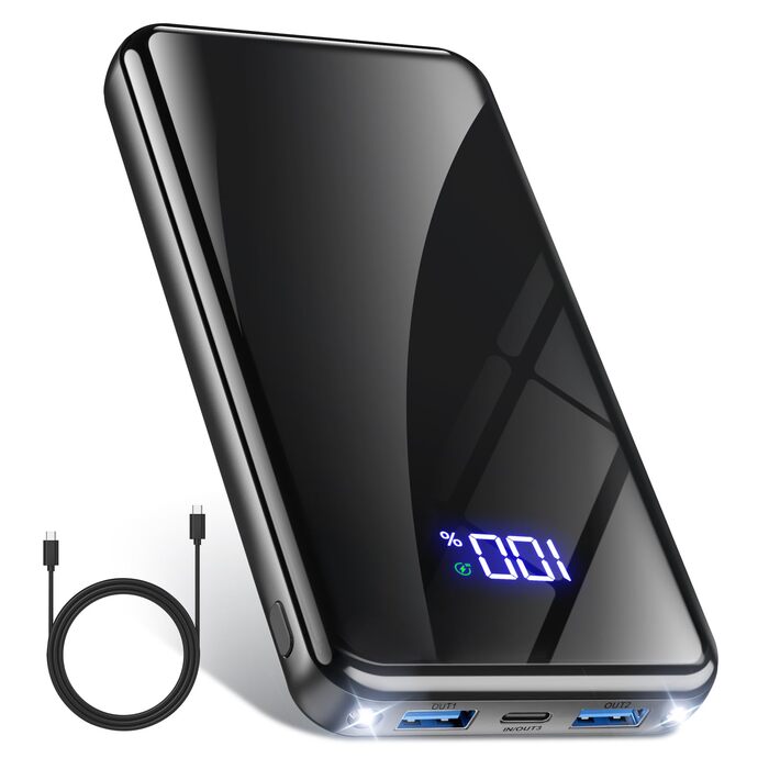 Портативний зовнішній акумулятор для мобільного телефону ємністю 20000 мАг із функцією швидкої зарядки, 22,5 Вт, USB-C PD3.0 та QC4.0, зі світлодіодним дисплеєм/ліхтариком, сумісний з iPhone 17 Pro Max 16 15 14, Samsung Galaxy S25 Edge, 20000 мАг, чорний