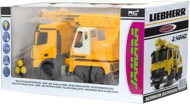 Потужний кран Mercedes Liebherr 120 2,4G - Висувний стріловий кран, поворот на 660, підйом/опускання тросу, жовті світлодіодні сигнальні вогні, реалістичні звуки, повнопривідний, 405034 -