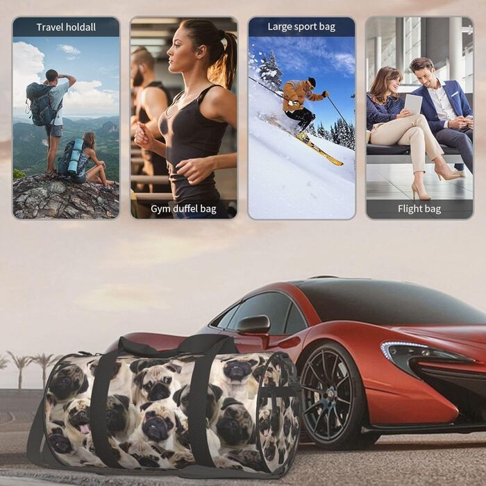 Дорожня сумка Париж, кругла, великої місткості, легка та міцна, ідеальний подарунок для походів, відпустки, ділових поїздок та іншого, з милим зображенням мопса, універсальний розмір