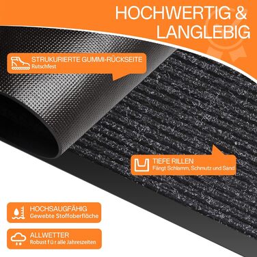 Килимок для дверей для дому/вулиці, 60 x 120 см, брудозатримуючий килимок для вхідних дверей, нековзка основа, високопоглинаючий, килимок для дому, офісу та вхідних дверей, чорний з чорними смужками, 60 x 120 см