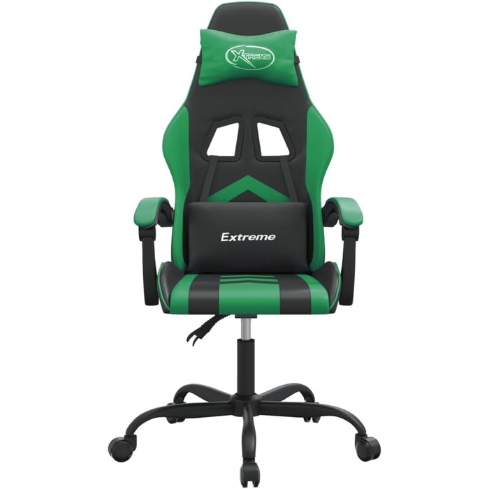 Ігрове крісло, чорне/зелене, регульоване по висоті, 57,5 x 59,5 x 121-131 см, офісне крісло зі штучної шкіри, функція відкидання, поворот на 360, металевий каркас, 57,5 x 59,5 x (121-131) см (Ш x Г x В), зелене