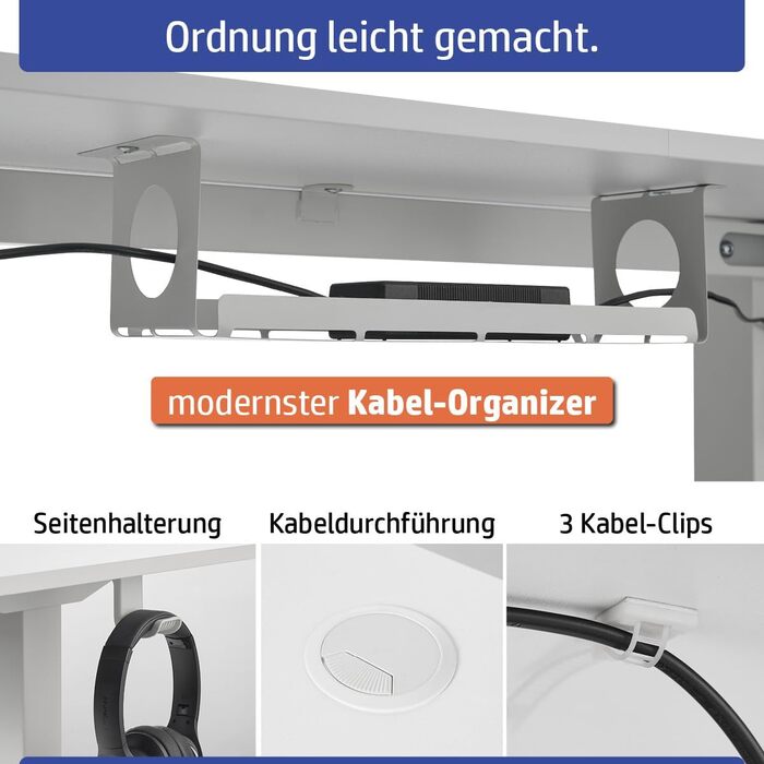 Стіл FlexxPro з регульованою висотою 3 розміри та 2 кольори Безперервна робоча поверхня Включно зі світлодіодною панеллю керування та системою керування кабелями Електричне регулювання та ергономічний 100x60 см, білий