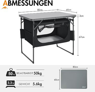 Портальний розкладний кемпінговий стіл з місцем для зберігання, розкладний обідній стіл, міні-садовий стіл, надлегкий для кемпінгу, використання на вулиці, балкону, саду