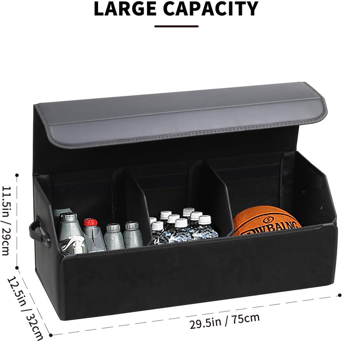 Органайзер для багажника зі шкіри, міцний, складаний, з регульованими відділеннями, надзвичайно великий об'єм (довжина 74.9 см x ширина 31 см x висота 29.2 см), 151