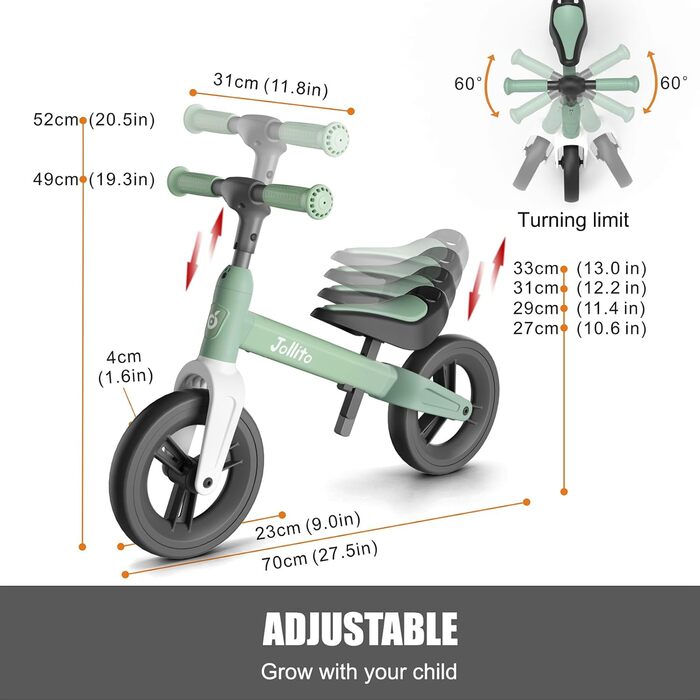 Дитячий велосипед JOLLITO, дитяча велосипедна іграшка для подарунків дівчаткам і хлопчикам 18-48 місяців, легкий тренувальний вело