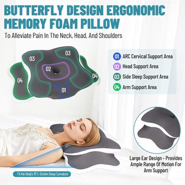 Подушка для шиї, ортопедична подушка для підтримки шиї від болю в шиї та плечах, ергономічна подушка для сну на боці, спині та животі, з охолодженням, чохол, який можна прати