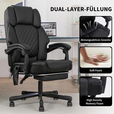 Ергономічне офісне крісло, масажне та підігріте крісло, обертове крісло з підставкою для ніг, меблі для кабінету, крісло для ПК, крісло керівника, тип PU (чорний)