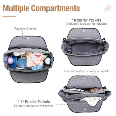 Пеленальна сумка-месенджер велика з пеленальним килимком для подорожей, сіра