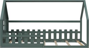 Дитяче ліжко-будиночок 90x200, підлогове ліжко із захистом від падіння та рейковою основою, дерев&39яне ліжко для хлопчиків та дівчаток, зелене без матраца