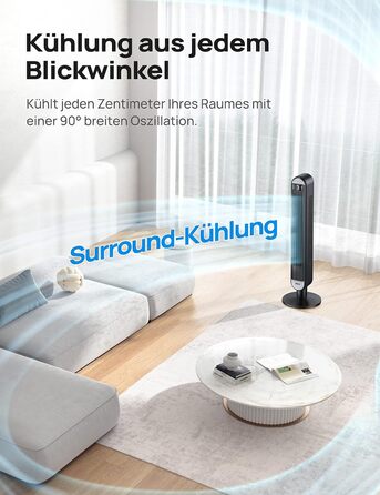 Розумний безшумний баштовий вентилятор Dreo 25 дБ з охолодженням, 106 см вентилятор з WiFi Alexa, коливальний вентилятор 90, пульт