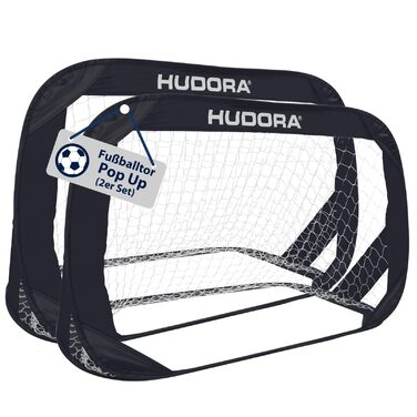Футбольні ворота HUDORA Pop-Up, 2 шт. - Складані футбольні ворота для дітей та дорослих - Набір садових футбольних воріт із сумкою для перенесення та кілками - Футбольні ворота для саду/парку та пляжу, чорні