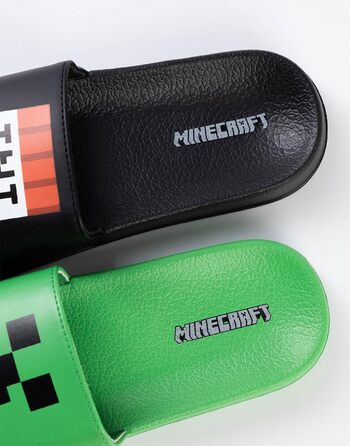 Слайдери Minecraft Creeper та TNT зеленого та чорного кольорів Повсякденне взуття для хлопчиків Набір із 2 слайдерів з обличчям Кріпера та ігровим елементом TNT, мерч, 31 EU