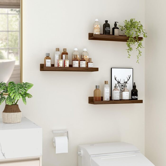 Настінна полиця, комплект з 2 шт. , 40 см плаваюча полиця з МДФ, настінна панель для рамок для картин та декору, промисловий дизайн, підходить для кабінету, спальні та кухні (вінтажний коричневий, 40 см) 40 см, комплект з 2 шт. вінтажний коричневий