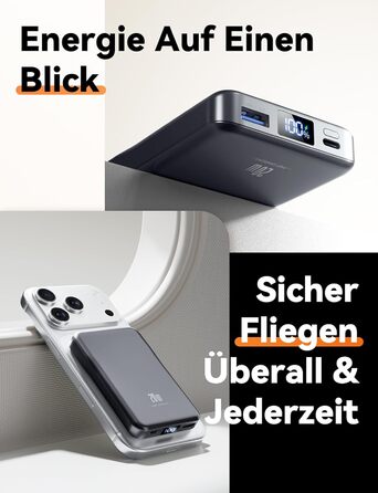 Зовнішній акумулятор MagSafe Power Bank, магнітний зовнішній акумулятор ємністю 10000 мАг без кабелю, швидка зарядка PD 20 Вт, бездротовий магнітний зарядний пристрій з входом/виходом USB-C, світлодіодний індикатор для iPhone 17/16/15/14/13/12/Pro/Pro Max