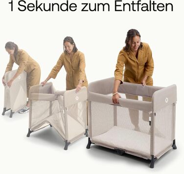 Легка, складна дорожня ліжечко та компактний манеж 2-в-1 з матрацом, розкладається за 1 секунду, для немовлят та малюків, включаючи сумку для перенесення, кольору Desert Taupe.