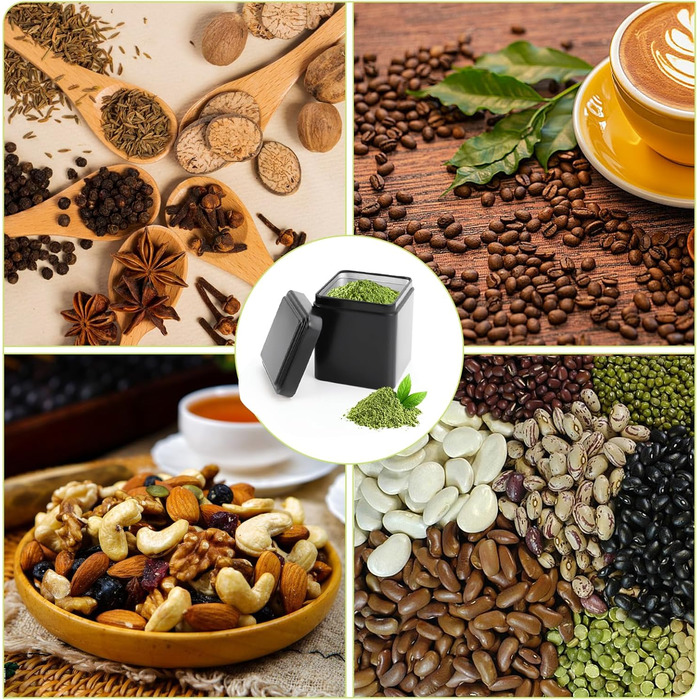 Класичних квадратних чайних банок, 7 x 7 x 8,5 см, металеві чайні баночки для розсипного чаю, включаючи 20 етикеток Чорні банки для зберігання, також ідеально підходять як банки для борошна або спецій (10), 10