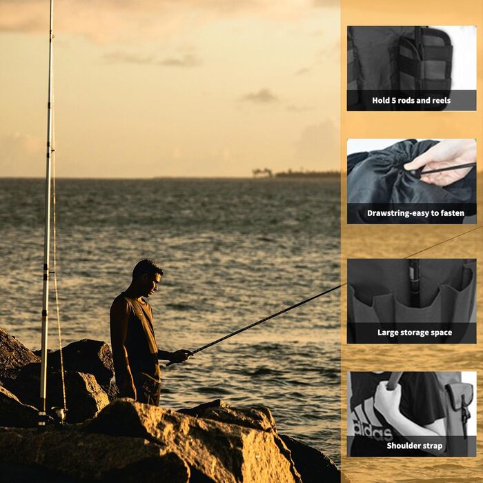 Сумка для вудилищ SANON, сумка для риболовлі з тканини Oxford Сумка для вудок, сумка для вудок, сумки для рибальських аксесуарів, сумка для вудок великої ємності, чорна, середня