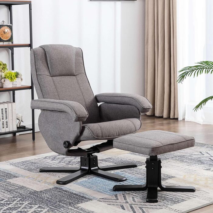 Крісло-табуретка з відкидною спинкою для телевізора, обертове крісло, поліестер, дерево, сірий колір