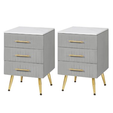 Комплект із 2 приліжкових тумбочок/тумбочек для ліжка з пружинним матрацом, 3 шухляди з масиву дерева, комод/сервант, легке складання, висота та вантажопідйомність, 40,5x460 см, сірий TS135gr-2 3 шухляди сірий 2