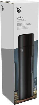 Вакуумний глечик WMF Motion 1 л, нержавіюча сталь Cromargan, для чаю або кави, термос з чашкою для пиття, зберігає холод 24 години та тепло 12 годин, матово-чорний