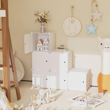 Кубоподібний модуль для зберігання з дверцятами, 6 кубічних полиць, гардеробна шафа, модульна пластикова полиця, ідеально підходить для спальні, 93,5 см Д x 31,8 см Ш x 93,5 см В, молочно-білий, USHS3006M-DOOR