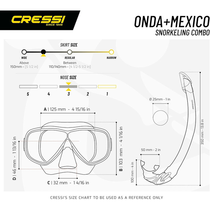 Одинарна маска Onda або комбінований комплект Маска Onda Сноркл Мексика для дайвінгу та сноркелінгу, один розмір, унісекс комбінований комплект чорний/чорний