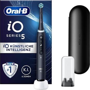 Електрична зубна щітка Oral-B iO Series 5, магнітна технологія, 5 режимів чищення для догляду за зубами, світлодіодний дисплей і дорожній футляр, розроблений Braun, матовий чорний