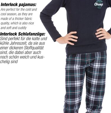 Комплект піжами/костюму LOREZA для хлопчика з довгими рукавами, 100 бавовняний інтерлок, картатий, теплий, розмір 140-146, модель 1