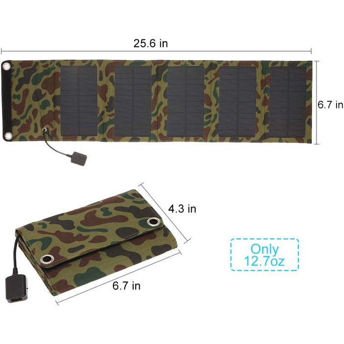 Портативний сонячний зарядний пристрій Decdeal 10 Вт / 5 В з USB-портом Складна 5 монокристалічних сонячних панелей Кемпінг Піші прогулянки Подорожі Компактний телефонний зарядний пристрій на сонячній енергії для планшетного ноутбука