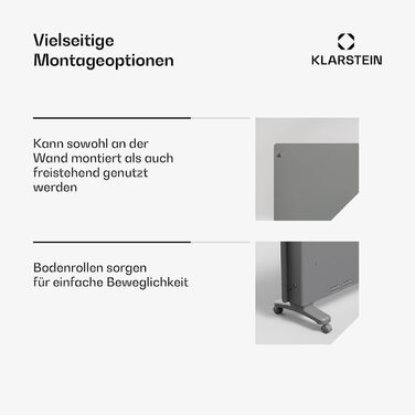 Розумний конвекторний обігрівач Klarstein Bansin Crystal 1500 Вт, настінний/окремостоячий, світлодіодний дисплей, керування за допомогою застосунку, енергоефективний, захист від перегріву та замерзання, блокування від дітей, ідеально підходить для вітален