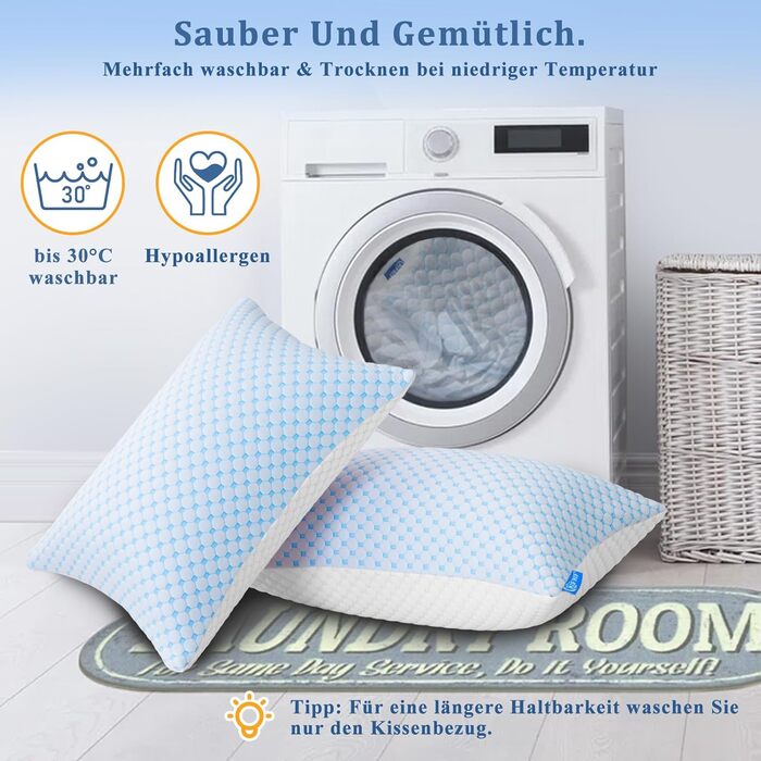 Подушки 40x80, 2 шт. - Подушка з мікрофібри, м&39яка та дихаюча для алергіків, регульована по висоті подушка для сну на боці, спині та животі, ергономічна подушка від болю в шиї, 40x80 см, небесно-блакитний, 2 шт.