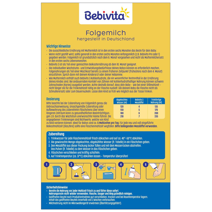 Молочна суміш Bebivita 3 для дітей віком від 10 місяців (4 x 500 г), з вітамінами C та D, Омега-3 (DHA, ALA), що насичує дитину відповідно до віку
