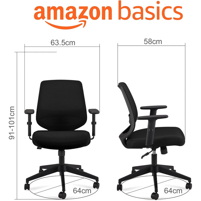 Ергономічне офісне крісло Storeo Basics, стілець для роботи з регульованими підлокітниками, поперекова підтримка, крісло керівника з сітчастої тканини, захисне для спини, легке складання, 63,5 x 58,4 x 91,4 см, чорний, без підголівника