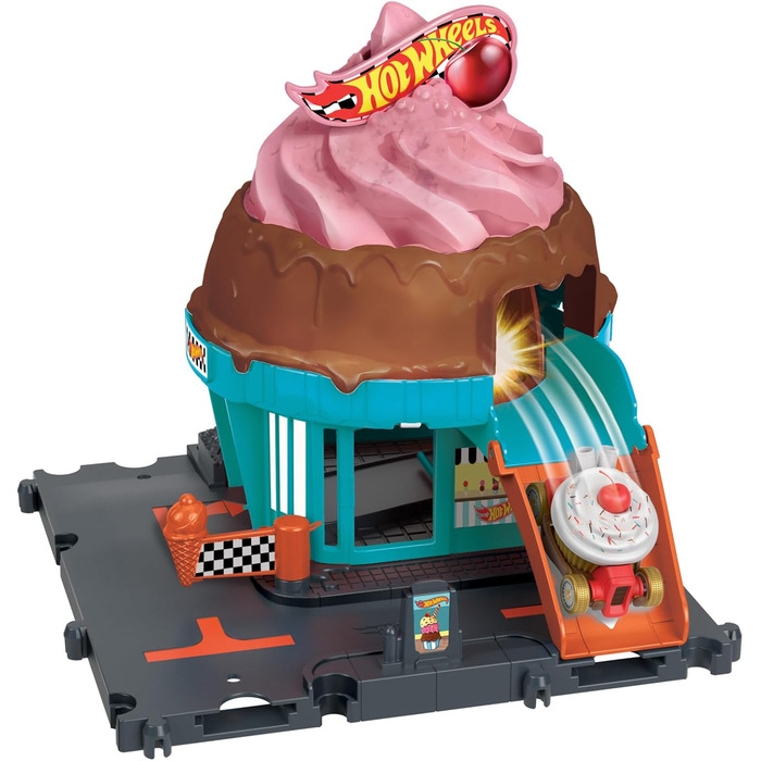 Із дорожнім знаком, включає автомобіль 164, для дітей віком від 4 років, HTN77, 39s Race Netflix - City Downtown Playset Ice Cream