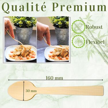 Компостованих бамбукових ложок 16 см екологічно чисті одноразові столові прибори без деревного присмаку Екологічно чисті та без присмаку Пікнік, барбекю, вечірка Claudi Home 300 ложок XL, 300