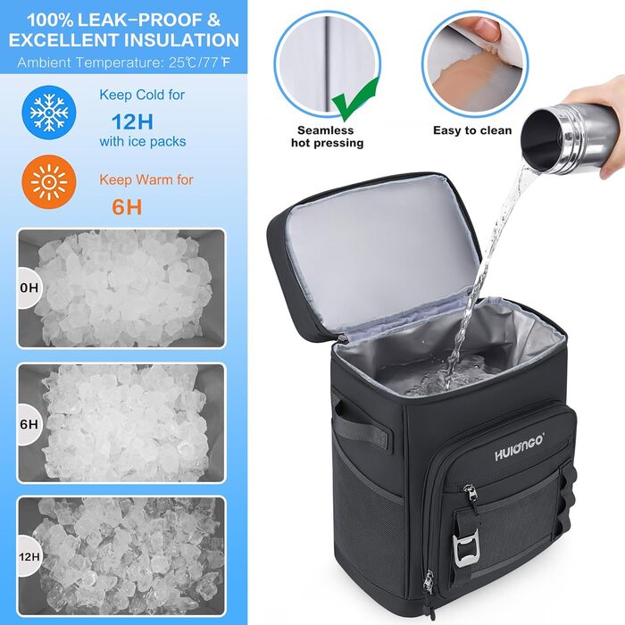 Великий водонепроникний ізольований рюкзак-холодильник, герметичний складний рюкзак-холодильник, чисто чорний