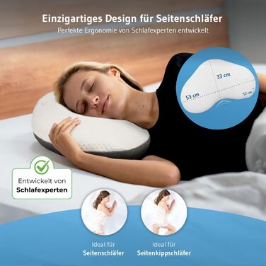 Подушка Third of Life для сну на боці, чохол з інноваційною технологією Intense, ергономічна подушка для підтримки шиї, високоякісна піна з ефектом пам&39яті, ергономічна подушка для шийного відділу хребта для сну на боці, білий/сірий