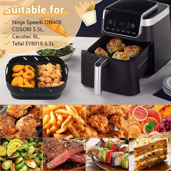 Аксесуари для фритюрниці Viriech із силіконовою формою, аксесуари для багаторазової фритюрниці з 8 частин Силіконова форма для фритюрниці з шампурами Масляна щітка Затискач проти опіків для фритюрниці